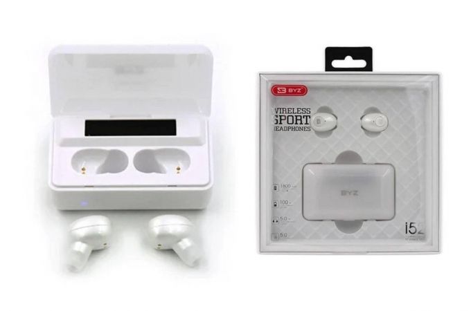 Наушники вакуумные беспроводные (BT ver. 5.0) BYZ I52 вакуумные с микрофоном кейс 1800mAh, Bluetooth (белый)