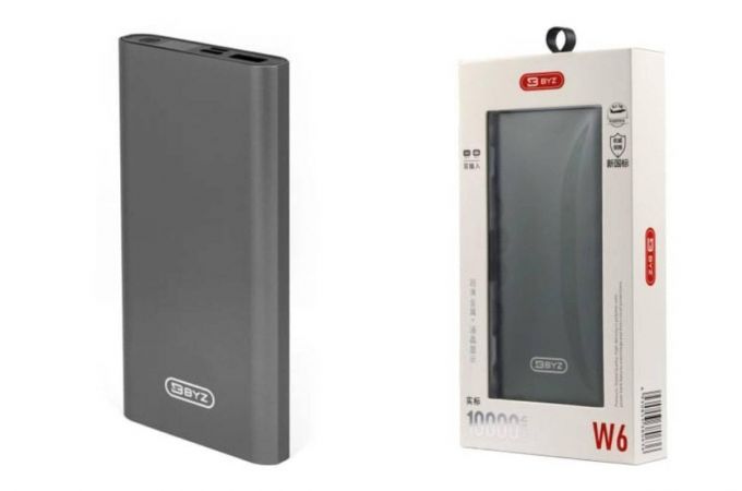 Универсальный дополнительный аккумулятор Power Bank BYZ Power Bank W6 металлик (серый) (10000 mAh)