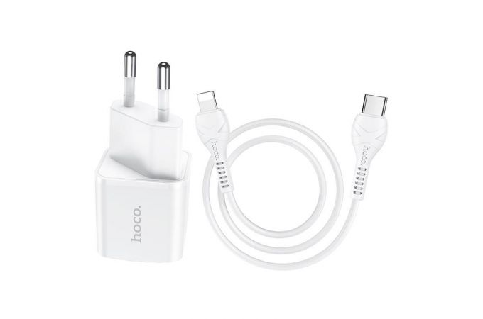 Сетевое зарядное устройство USB-C + кабель Lightning - Type-C HOCO N10 Starter PD 20W+QC 3.0 (белый)