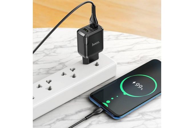 Сетевое зарядное устройство USB + кабель Type-C HOCO N6 Charmer PD 20W+QC 3.0 (черный)