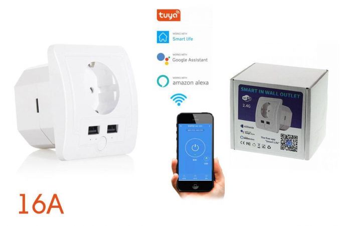 Умная розетка Орбита OT-HOS15 (1 гнездо,16А,Wi-Fi, 2*USB)