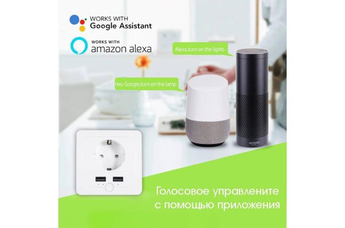 Умная розетка Орбита OT-HOS15 (1 гнездо,16А,Wi-Fi, 2*USB)