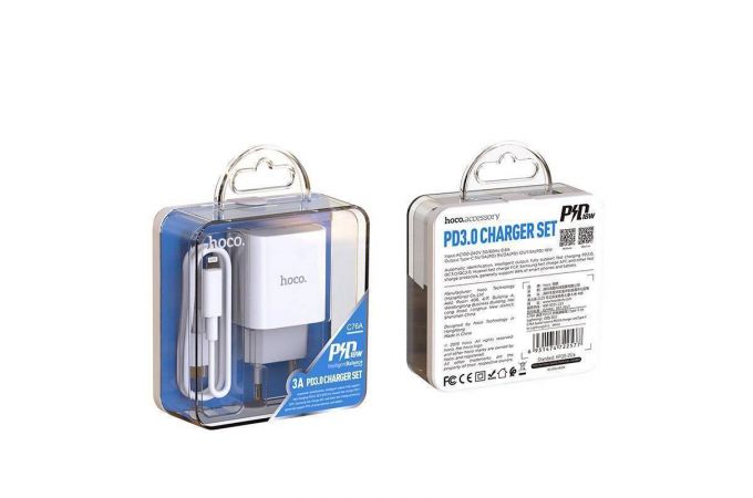 Сетевое зарядное устройство USB-C + кабель Lightning - Type-C HOCO C76A Type-C 20W Speed charger PD (белый)