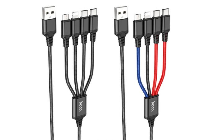 Кабель USB 4 в 1 HOCO X76 Lightning/Micro/Type-C/Type-C (черный) 1м