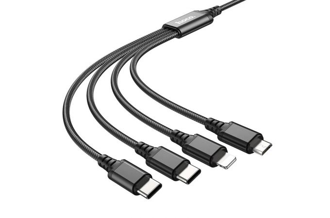 Кабель USB 4 в 1 HOCO X76 Lightning/Micro/Type-C/Type-C (черный) 1м