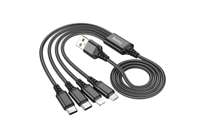 Кабель USB 4 в 1 HOCO X76 Lightning/Micro/Type-C/Type-C (черный) 1м