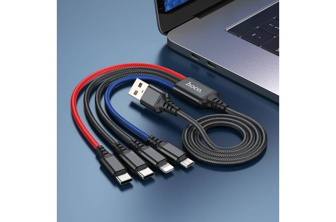 Кабель USB 4 в 1 HOCO X76 Lightning/Micro/Type-C/Type-C (черный) 1м