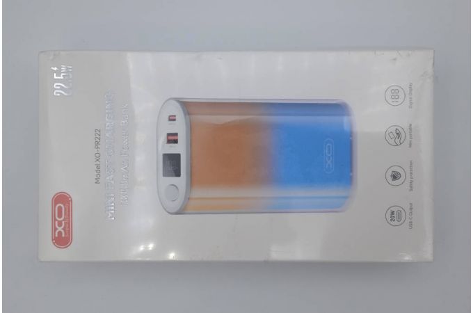 Универсальный дополнительный аккумулятор Power Bank XO PR222 10000mAh QC22.5W/PD20W Fast Charging power bank Blue yellow gradient (УЦЕНКА! МЯТАЯ УПАКО