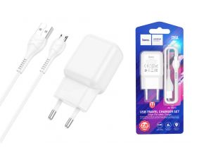 Сетевое зарядное устройство USB + кабель MicroUSB HOCO C96A 2400mAh (белый)