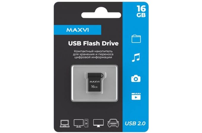 USB флеш накопитель 16 Gb Maxvi MM Dark grey  мини, металл  / FD16GBUSB20C10MM