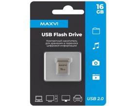 USB флеш накопитель 16 Gb Maxvi MM Metallic silver мини, металл  / FD16GBUSB20C10MM