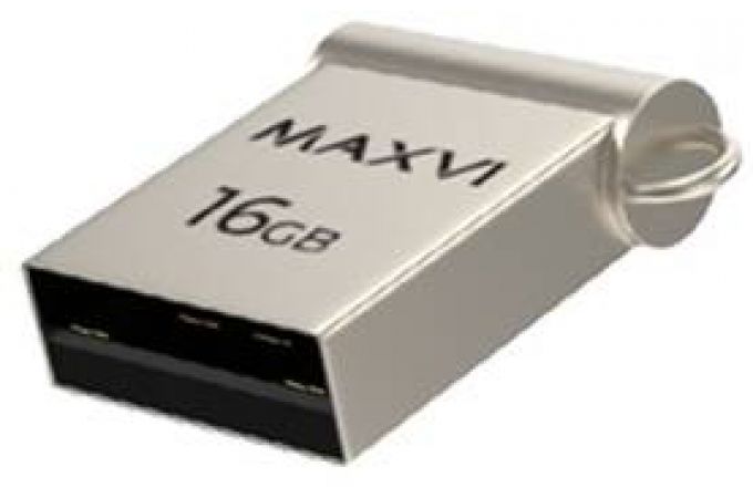 USB флеш накопитель 16 Gb Maxvi MM Metallic silver мини, металл  / FD16GBUSB20C10MM