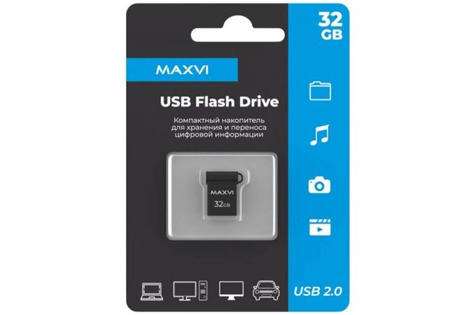 USB флеш накопитель 32 Gb Maxvi MM Dark grey  мини, металл  / FD32GBUSB20C10MM