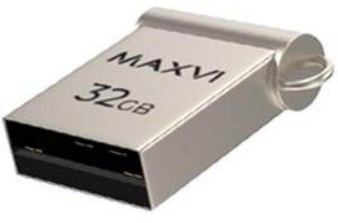 USB флеш накопитель 32 Gb Maxvi MM Metallic silver мини, металл  / FD32GBUSB20C10MM