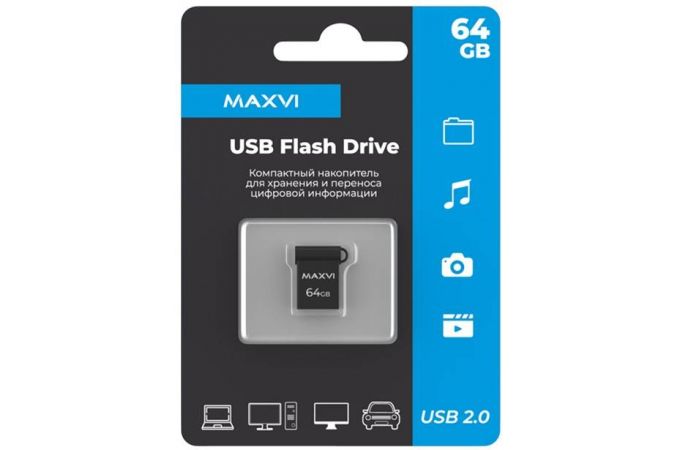 USB флеш накопитель 64 Gb Maxvi MM Dark grey  мини, металл  / FD64GBUSB20C10MM