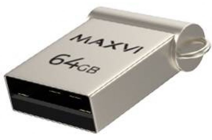 USB флеш накопитель 64 Gb Maxvi MM Metallic silver мини, металл  / FD64GBUSB20C10MM