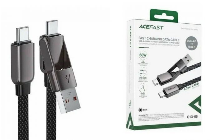 Кабель USB-C - USB-A/USB-C ACEFAST C13-05 Short zinc alloy connectors charging data cable Balck