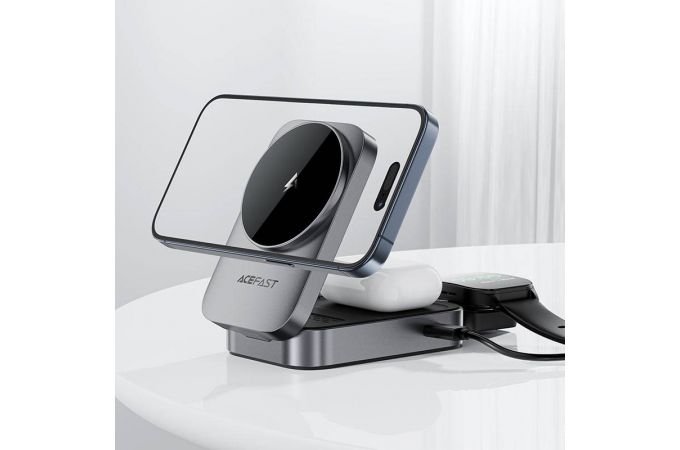 Беспроводное зарядное устройство ACEFAST E22 Desktop 3-in-1 Wireless charging holder, Metal gray