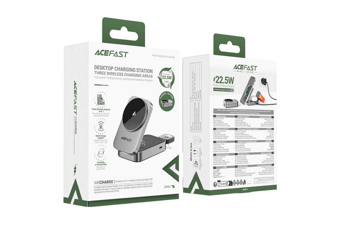 Беспроводное зарядное устройство ACEFAST E22 Desktop 3-in-1 Wireless charging holder, Metal gray