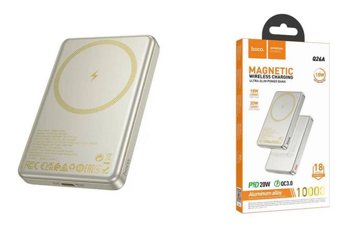 Универсальный дополнительный аккумулятор Power Bank HOCO Q26A Joy PD20W Magnetic Fast Charging (10000mAh) titanium Gold
