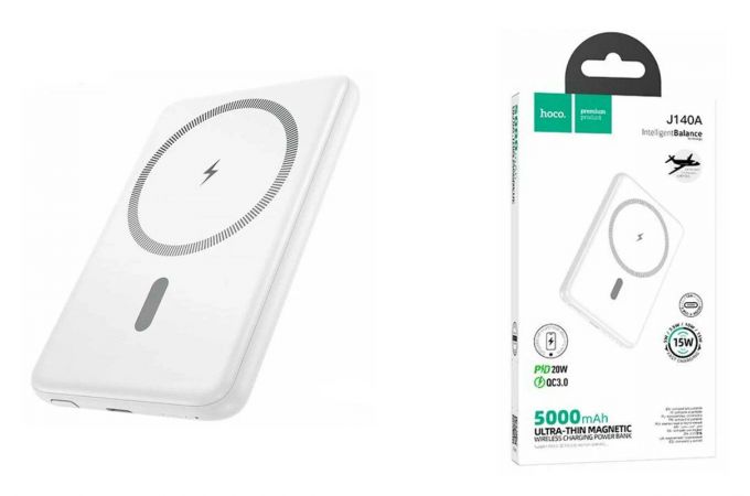 Универсальный дополнительный аккумулятор Power Bank HOCO J140A Tony PD20W ultra-thin magnetic power bank(5000mAh) White