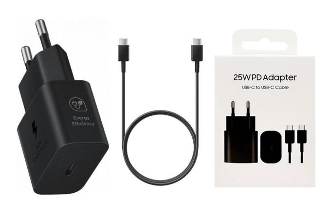 Сетевое зарядное устройство USB-C + кабель Type-C 3A Samsung PD25W (cop.)  (черный) Super Fast Charge EP-TA800NBEGWW