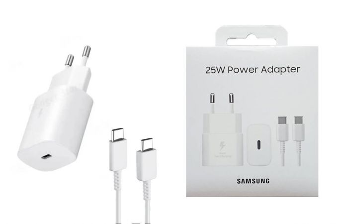 Сетевое зарядное устройство USB-C + кабель Type-C 3A Samsung PD25W (cop.)  (белый) Super Fast Charge EP-TA800NBEGWW