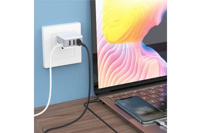 Сетевое зарядное устройство 3USB + кабель MicroUSB BOROFONE BA42A Joyful 2400mAh (белый)