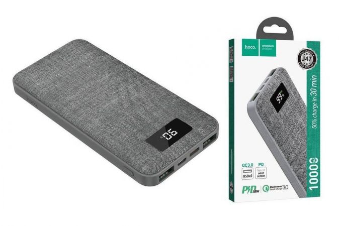 Универсальный дополнительный аккумулятор Power Bank HOCO J47 PD+QC3.0 (10000 mAh) (серый)