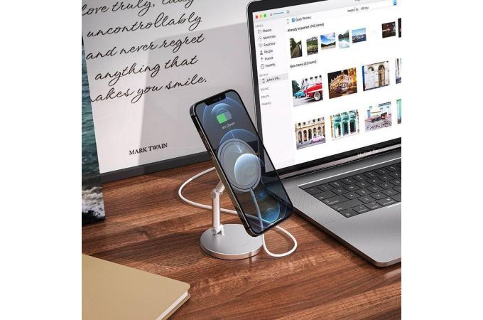 Держатель настольный для беспроводной магнитой зарядки MagSafe HOCO PH39 (серебристый)