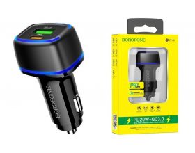 Автомобильное зарядное устройство АЗУ USB + USB-C BOROFONE BZ14A Mercury dual port PD 20W + QC3.0 c (черный)