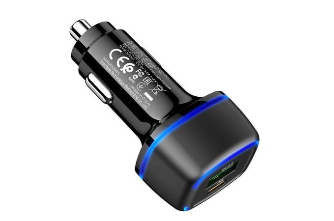 Автомобильное зарядное устройство АЗУ USB + USB-C BOROFONE BZ14A Mercury dual port PD 20W + QC3.0 c (черный)