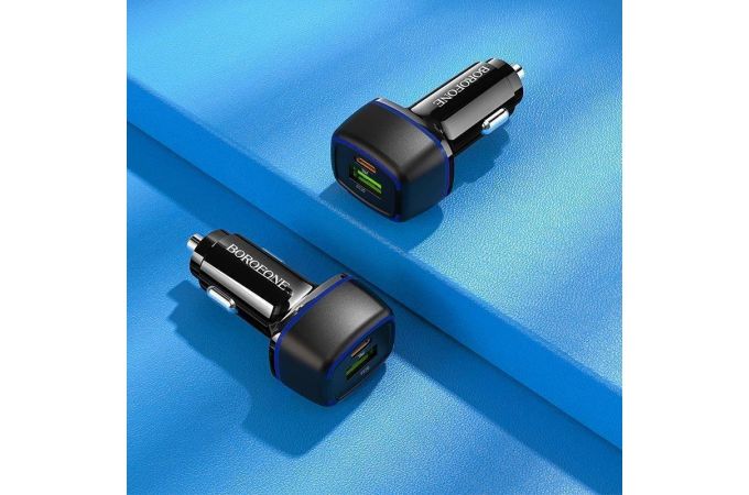 Автомобильное зарядное устройство АЗУ USB + USB-C BOROFONE BZ14A Mercury dual port PD 20W + QC3.0 c (черный)