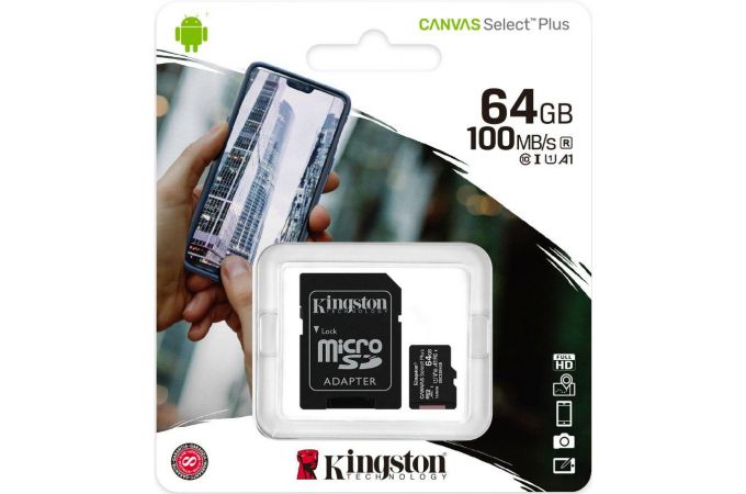 Карта памяти MicroSDXC 64 Gb Kingston class 10 100Mb/s  Canvas Select Plus / SDCS2/64GB