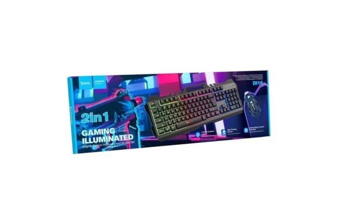 Комплект игровой проводной клавиатура+мышь HOCO Di16 с подсветкой RGB (черный)