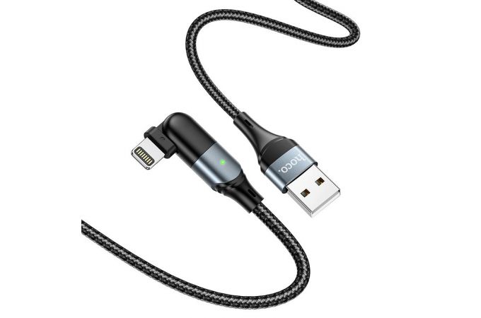 Кабель USB - Lightning HOCO U100, 2,4A (черный) 1,2м (в оплетке, поворотный)