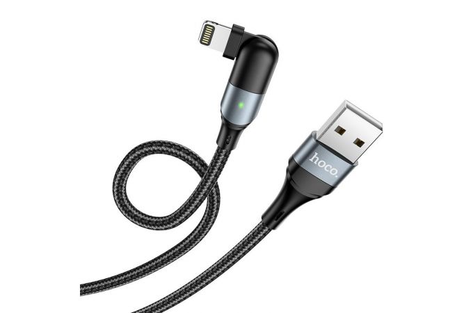 Кабель USB - Lightning HOCO U100, 2,4A (черный) 1,2м (в оплетке, поворотный)