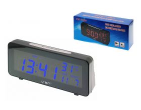 Часы настольные VST 763W-5 (говорящие, температура) с блоком (синий)