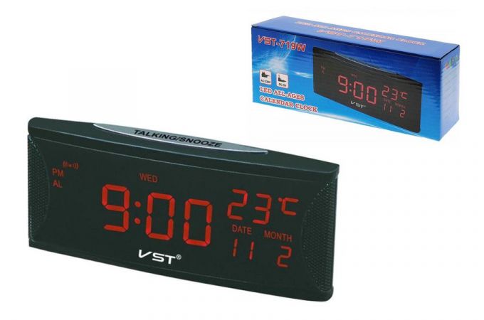 Часы настольные VST 719W-1 (говорящие,температура) (красный)