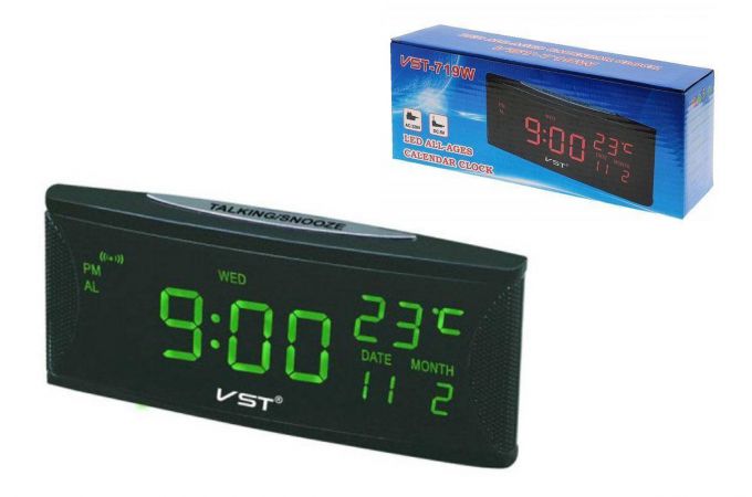 Часы настольные VST 719W-4 (говорящие,температура) (зеленый)