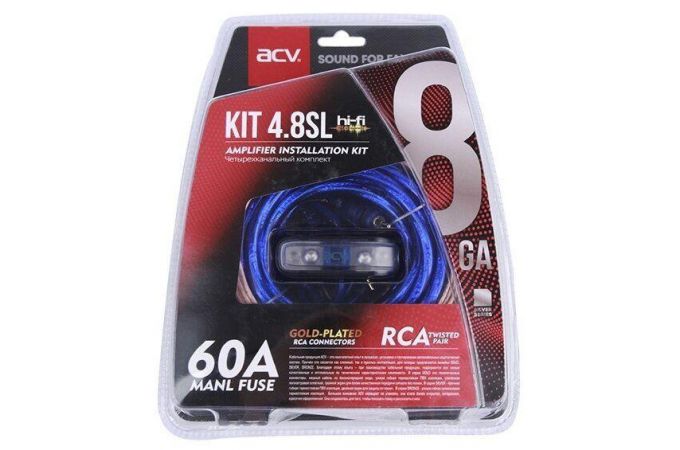 Комплект проводов ACV KIT 4.8SL Silver=ECO 4 канала усилителя  8 AWG/mini ANL 60A