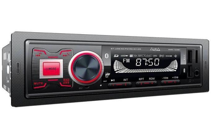Автомагнитола AURA MP3/WMA AMH-103BT красная, Bluetooth,2xUSB/micro SD, FLAC