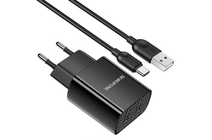 Сетевое зарядное устройство 2USB + кабель Type-C BOROFONE BA53A Powerway 2100 mAh (черный)