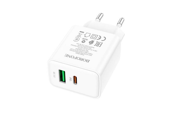 Сетевое зарядное устройство USB + USB-C BOROFONE BA67A Resource PD+ QC 3.0 (белый)