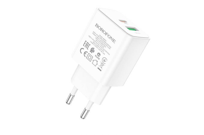 Сетевое зарядное устройство USB + USB-C BOROFONE BA67A Resource PD+ QC 3.0 (белый)