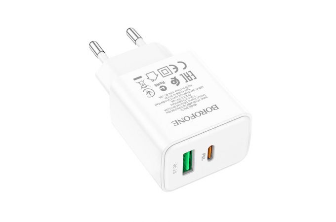 Сетевое зарядное устройство USB + USB-C BOROFONE BA67A Resource PD+ QC 3.0 (белый)