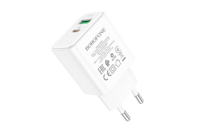 Сетевое зарядное устройство USB + USB-C BOROFONE BA67A Resource PD+ QC 3.0 (белый)