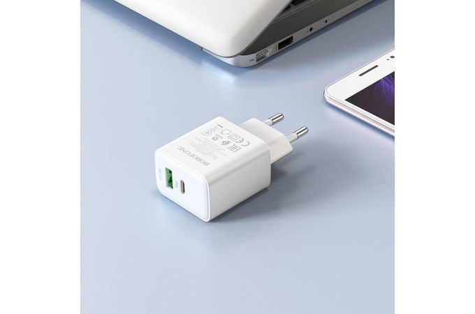 Сетевое зарядное устройство USB + USB-C BOROFONE BA67A Resource PD+ QC 3.0 (белый)