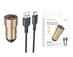 Автомобильное зарядное устройство АЗУ USB + кабель Type-C Borofone BZ19A QC3.0 (золотой)