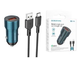 Автомобильное зарядное устройство АЗУ USB + кабель Type-C Borofone BZ19A QC3.0 (сапфировый)